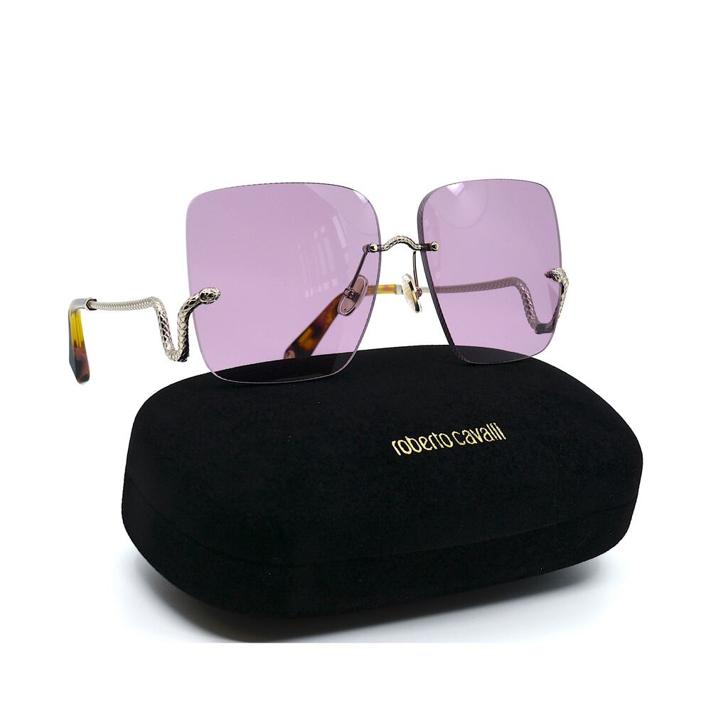 NEW ROBERTO CAVALLI SRC061 0594 SILVER VIOLET LENS AUTHENTIC SUNGLASSES - Picture 3 of 13